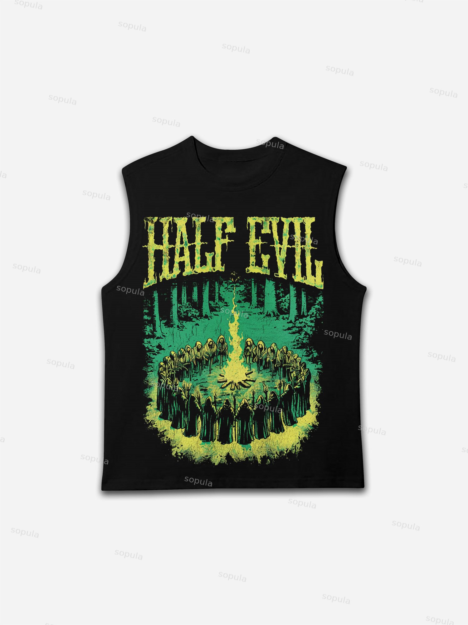 Half Evil Mysterious Horror Graphic Print Tank Top