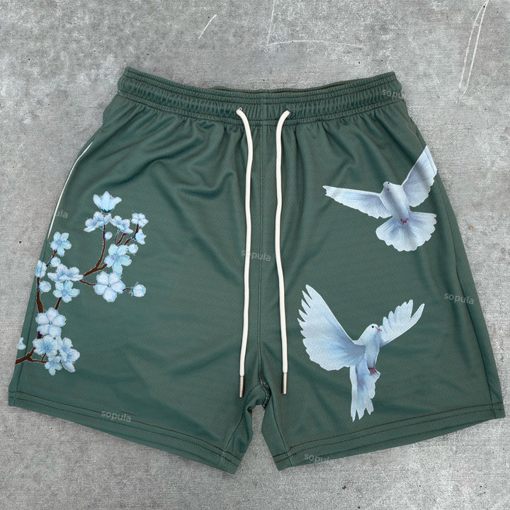 Sopula Cherry Blossom Dove Print Graphic Men's Mesh Shorts