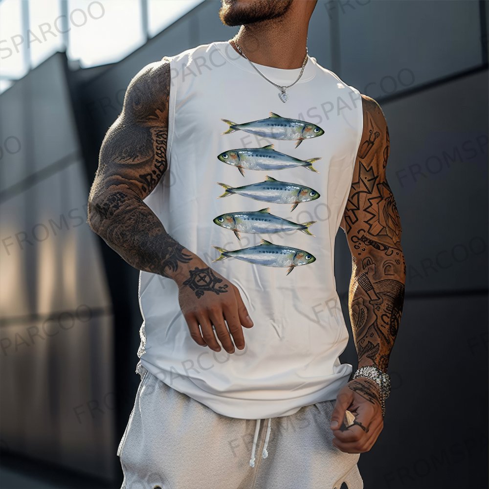 Men's Casual Sardines Art Print Gym Tank Top