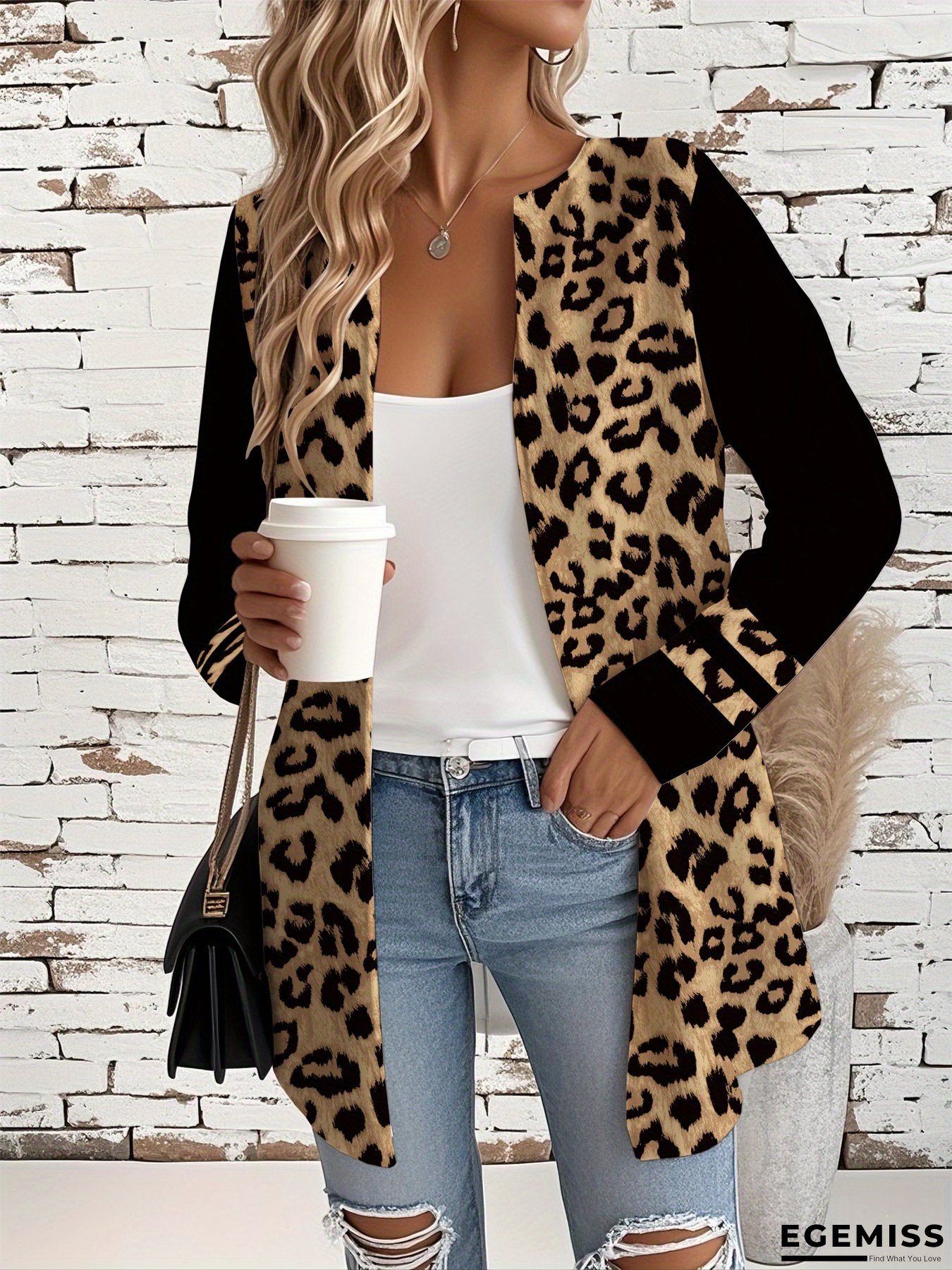 Stylish Retro Leopard Print Long-Sleeve Loose-Fit Cardigan for Women - Versatile Buttonless Lightweight Open Front Jacket for Spring, Fall & Summer | EGEMISS
