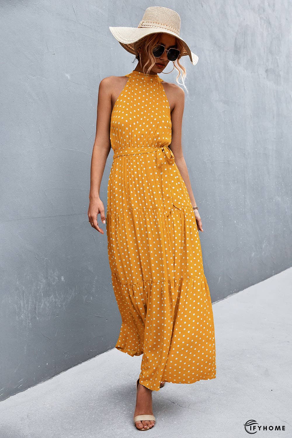 Printed Sleeveless Tie Waist Maxi Dress | IFYHOME
