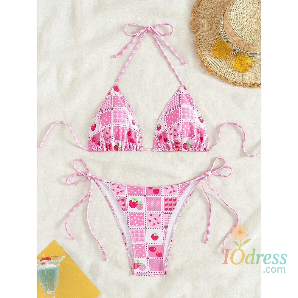 IO Dress Swimsuit 2025 Female Micro Bikini Women Swimwear Summer Beachwear Women's Bathing Suit Floral Print Neck Halter Thong Bikini Set