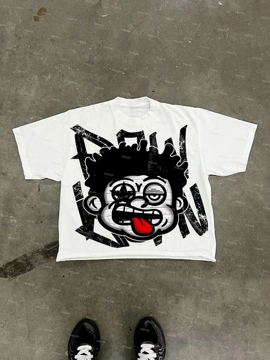 Big Face Retro Cartoon Graphic Cropped T-shirt