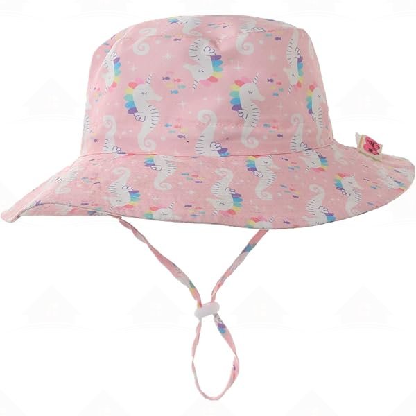 Home Prefer UPF50+ Wide Brim Sun Hat Boys Girls Sun Protection Hat Zoo Beach Swim Safari Bucket Hat for Baby Toddler Kid  Sea Horse