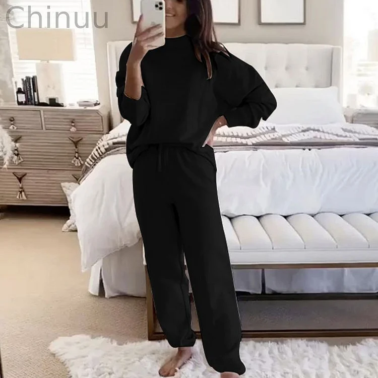 New High Collar Plus Fleece Sweater Set