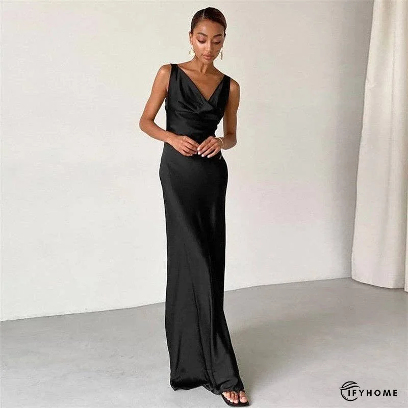 Stylish Black Sleeveless Backless Gowns Long Dresses | IFYHOME