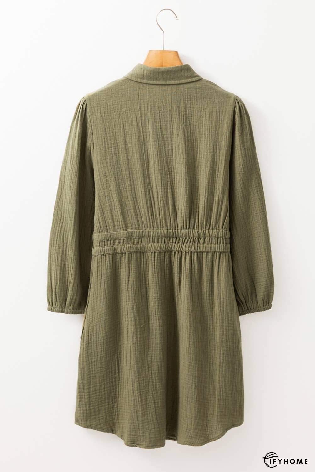 Textured Bracelet Sleeve Collared Dual Tied Mini Dress | IFYHOME