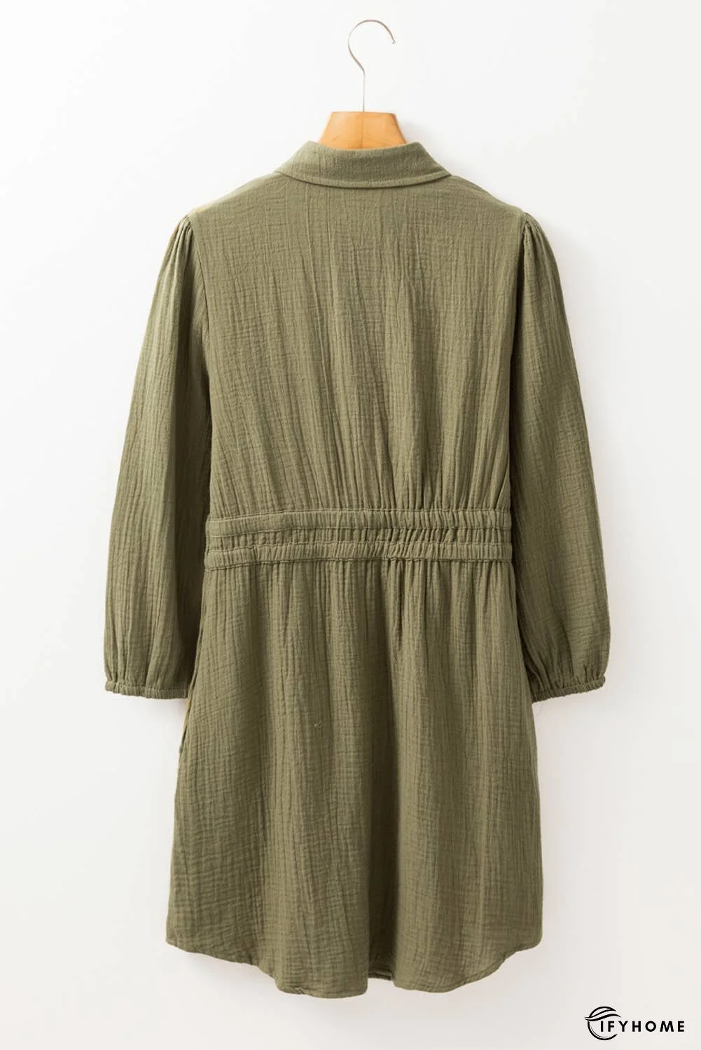 Textured Bracelet Sleeve Collared Dual Tied Mini Dress | IFYHOME