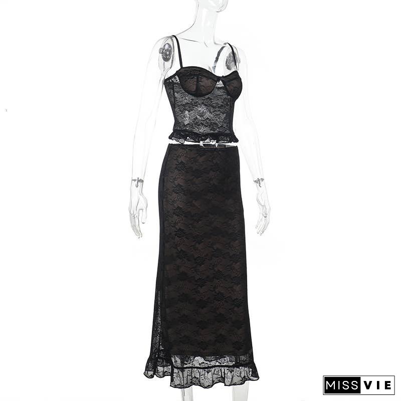 Sexy Lace Tank Top & Fitted Skirt Set