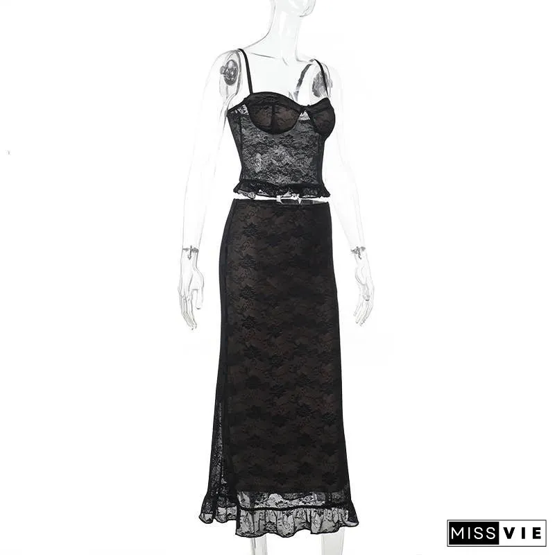 Sexy Lace Tank Top & Fitted Skirt Set