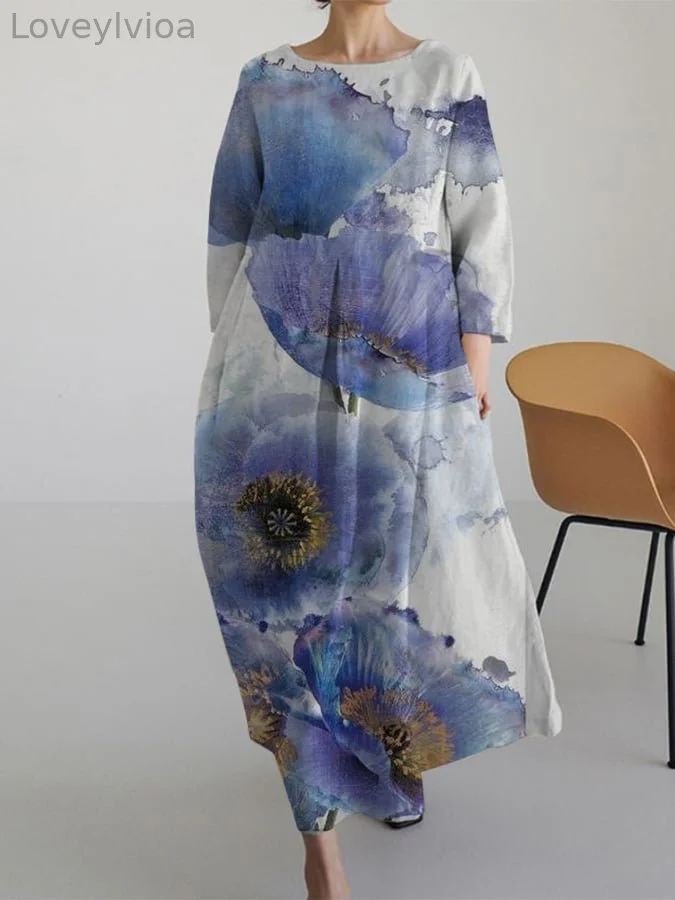 Ladies Botanical Floral Design Casual Loose Dress