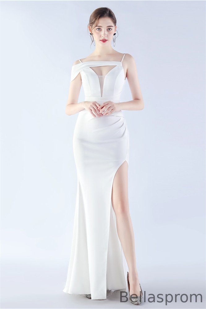 Bellasprom Satin Mermaid Prom Dress Off-the-Shoulder Split Long Bellasprom