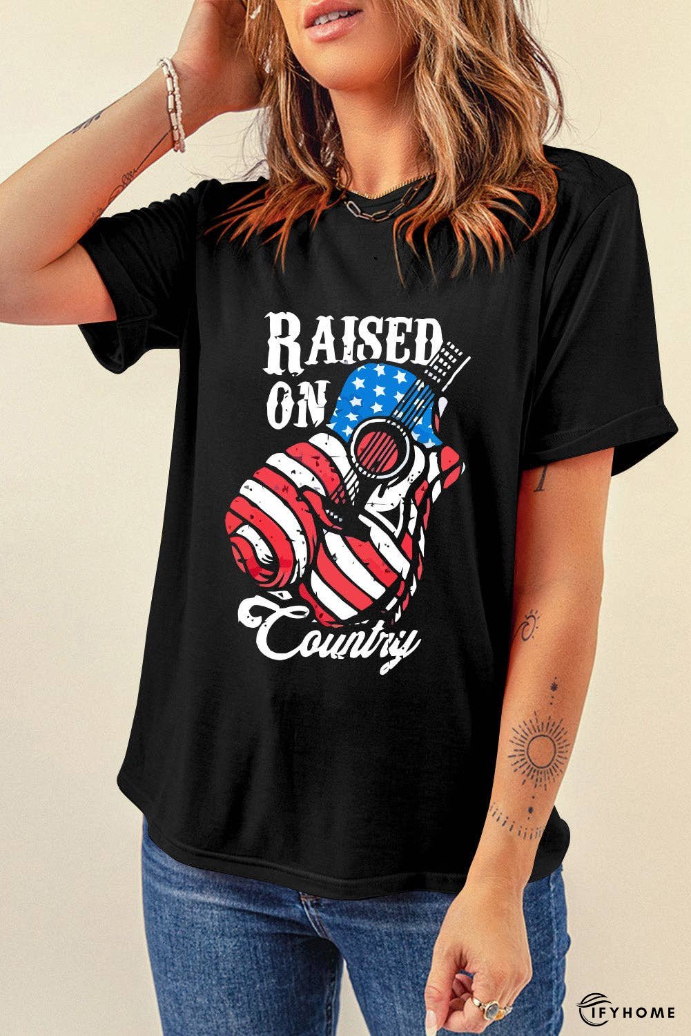 RAISED ON COUNTRY Round Neck T-Shirt | IFYHOME
