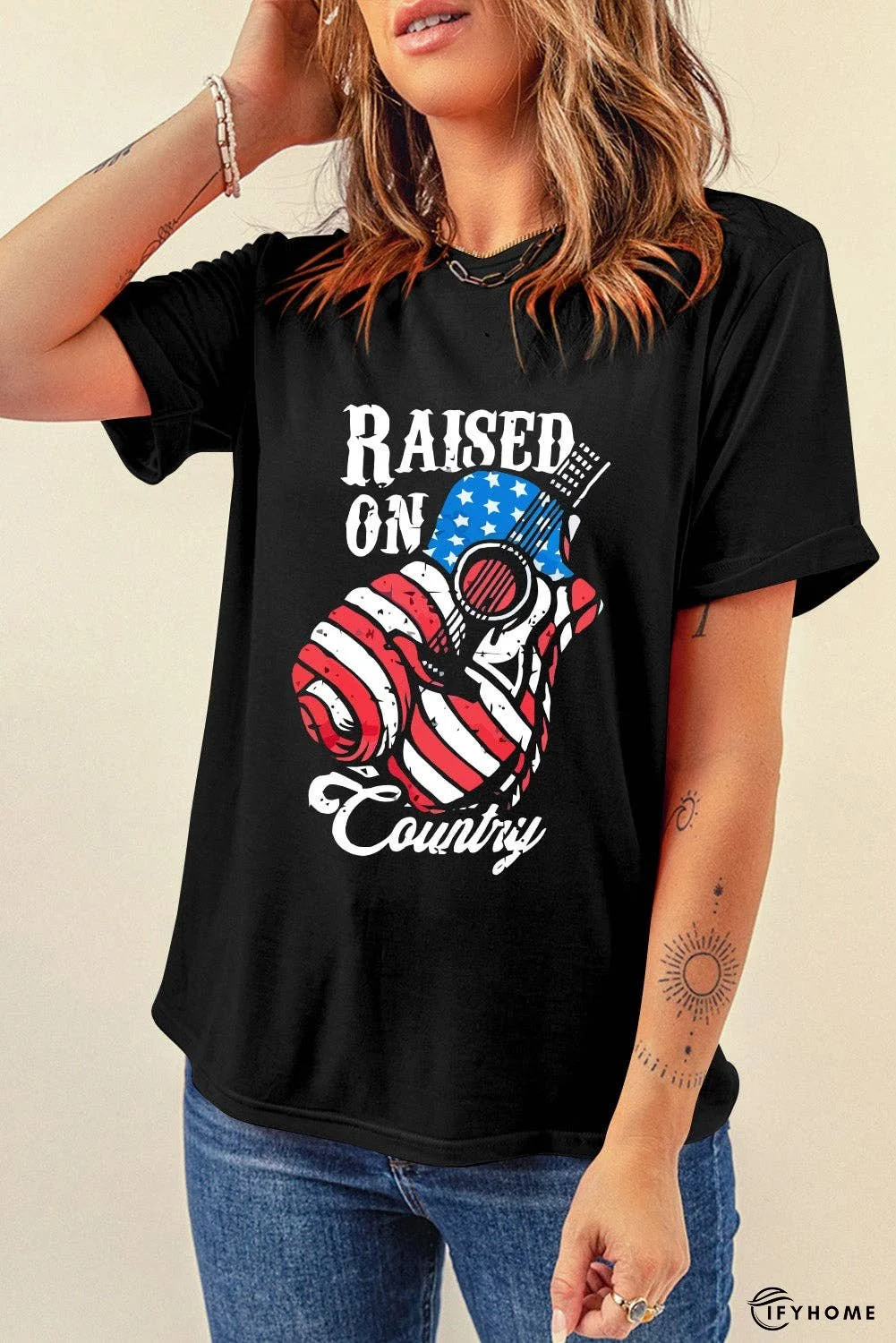 RAISED ON COUNTRY Round Neck T-Shirt | IFYHOME