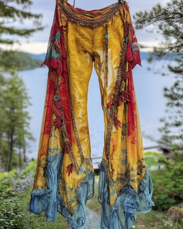 Summer Vacation Ruffle Lace Contrast Pants 7e01