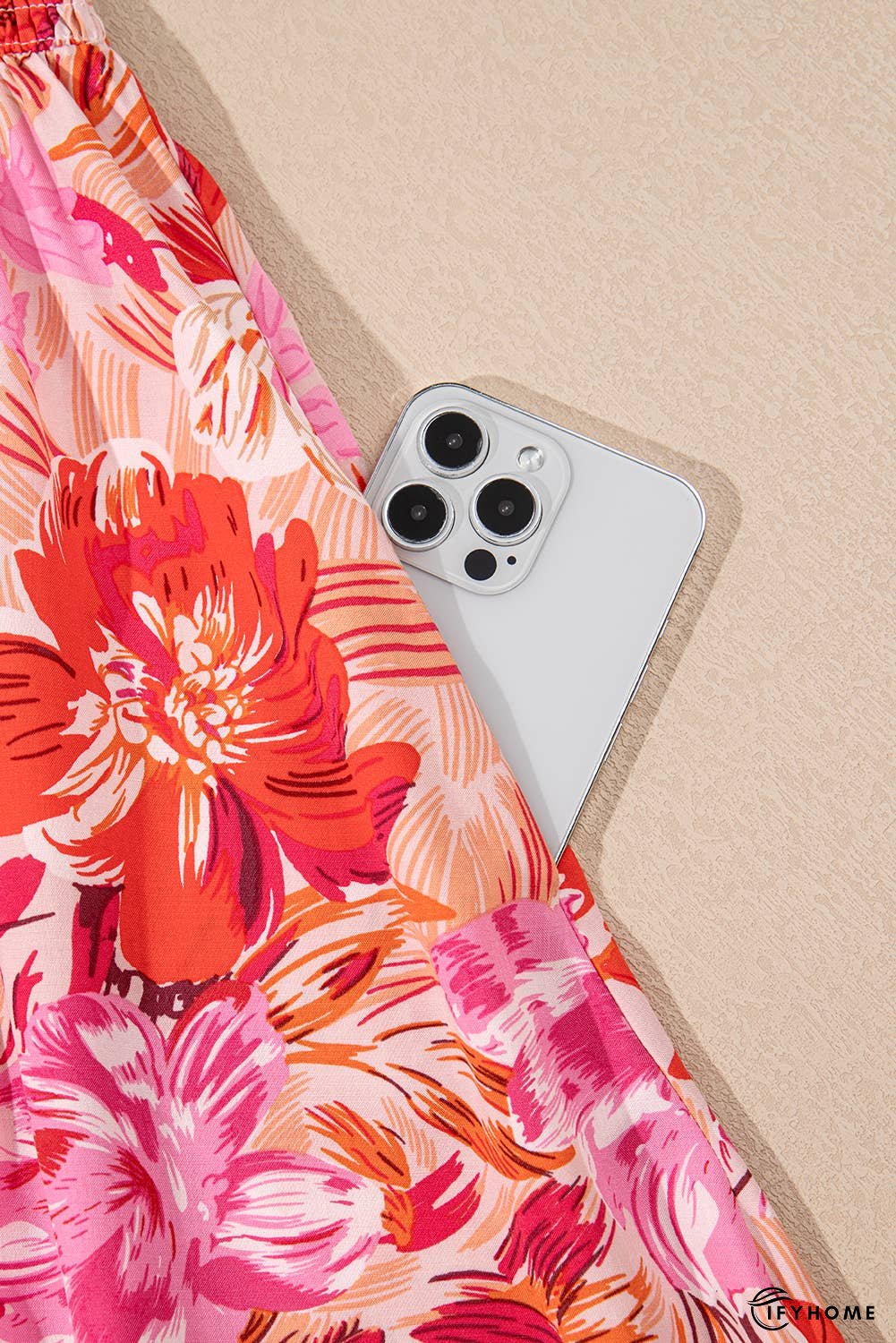 Floral Surplice Neck Shirred Waist Mini Dress | IFYHOME