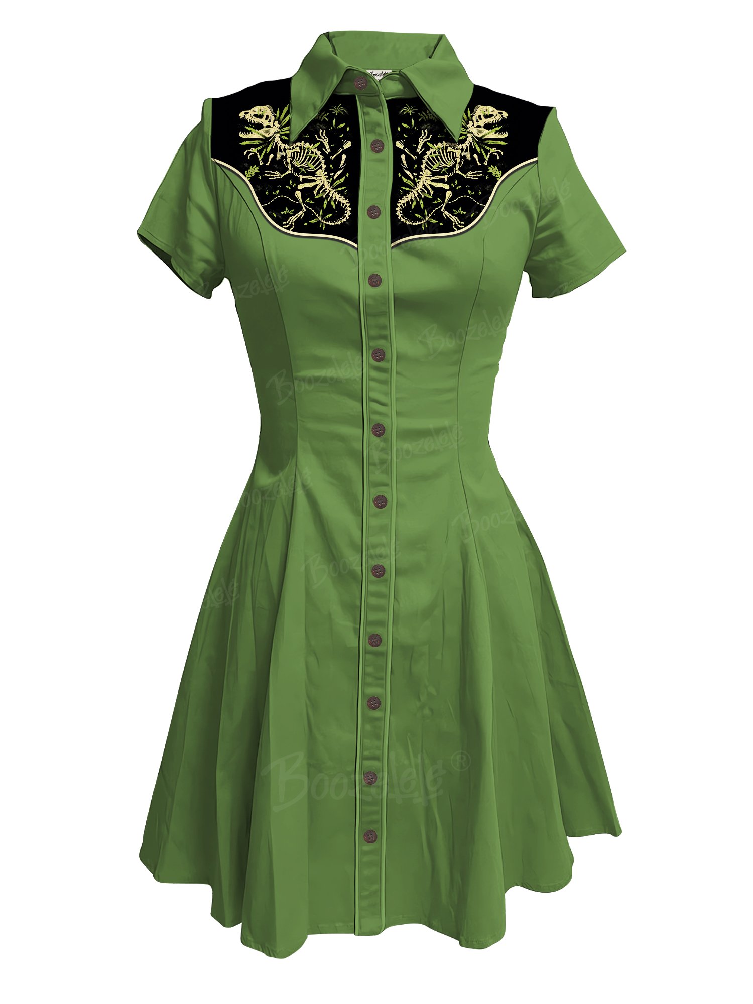 Dinosaur Skeleton And Leaves - 100% Cotton Dress