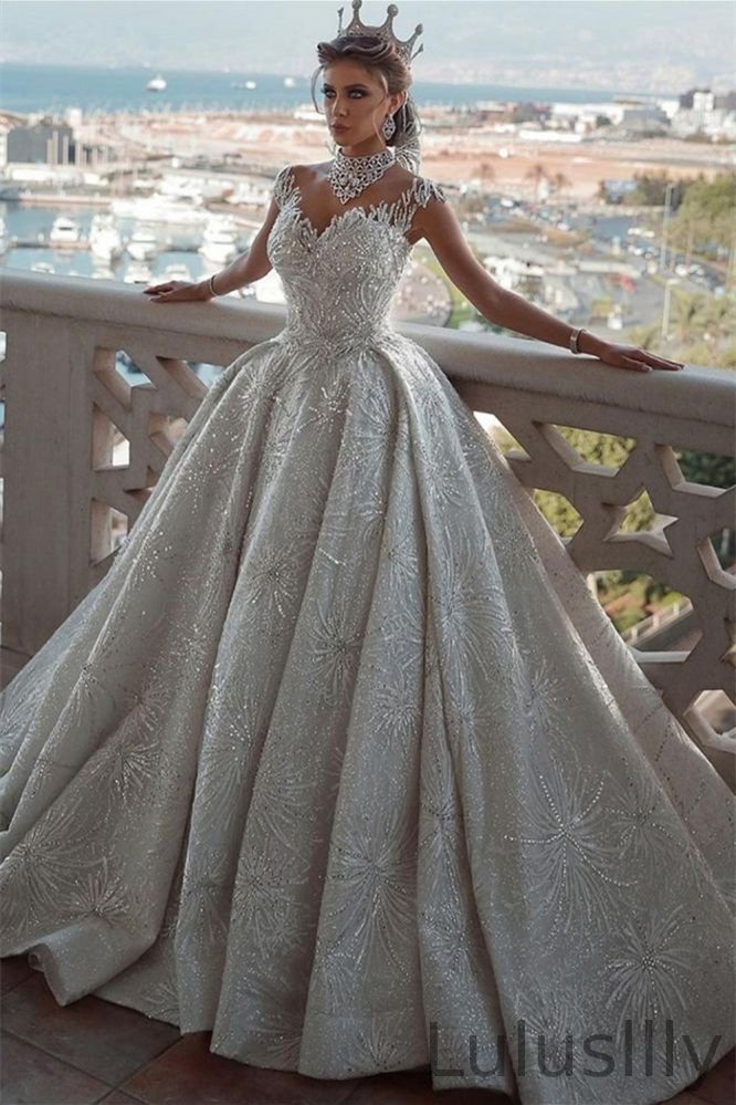 New Arrival Cap Sleeves Ball Gown Wedding Dress With Beadings - lulusllly