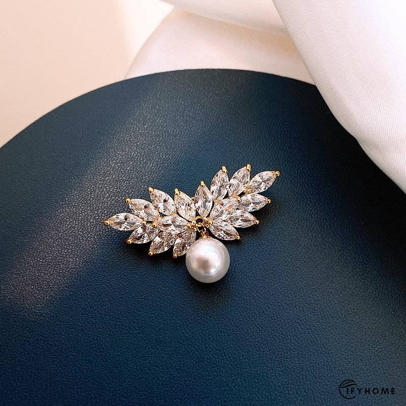Pearl And Cubic Zirconia Brooch With Diamond Accents | IFYHOME