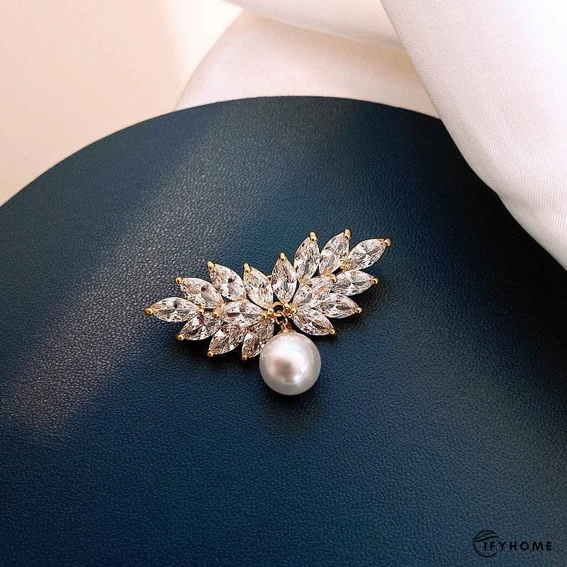 Pearl And Cubic Zirconia Brooch With Diamond Accents | IFYHOME