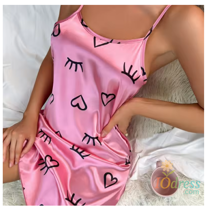 IO Dress Women Nightwear Home Clothes Sexy Black Floral Printing Nightdress Sleepwear Nightshirts Silk Sleepshirts Nightgowns For Woman