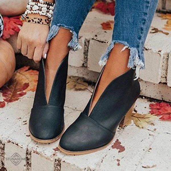 Fashion Faux Leather Slip-on Boots shopify Stunahome.com