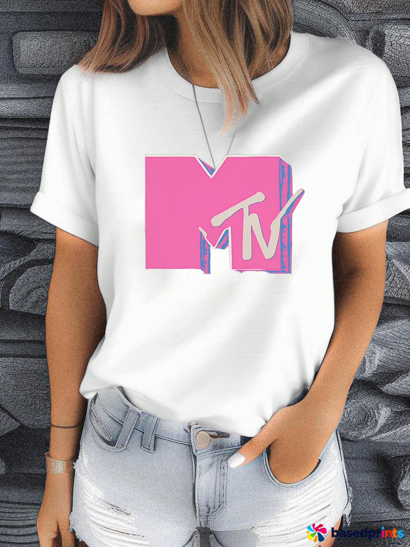 Mtv Pink Logo T-Shirt Women's Casual Short-Sleeved T-Shirt