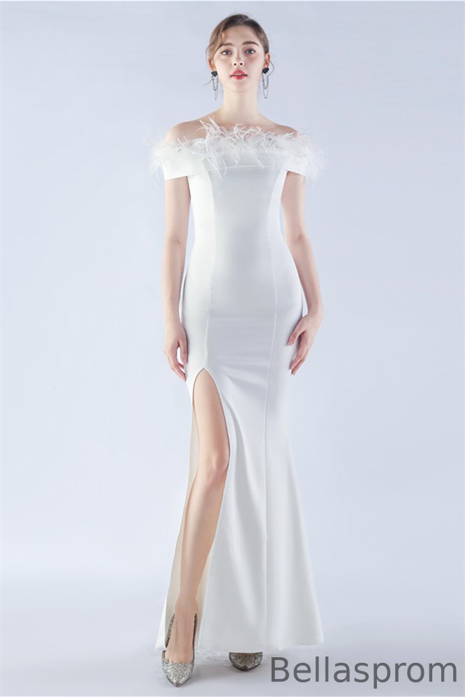 Bellasprom Off-the-Shoulder Evening Dress Mermaid With Feather Split Bellasprom
