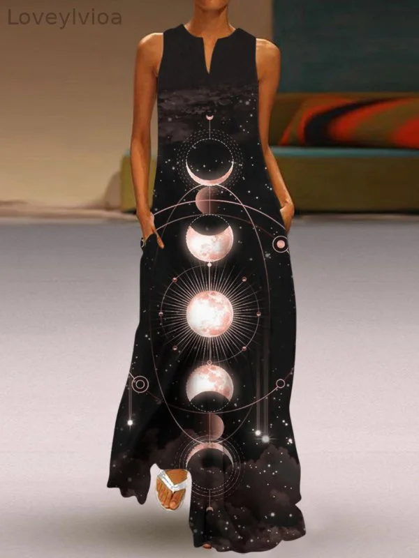 Moon Series Printed Sleeveless Maxi Dress