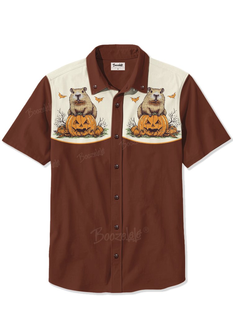 Jack-o'-lantern and capybara - 100% Cotton Shirt