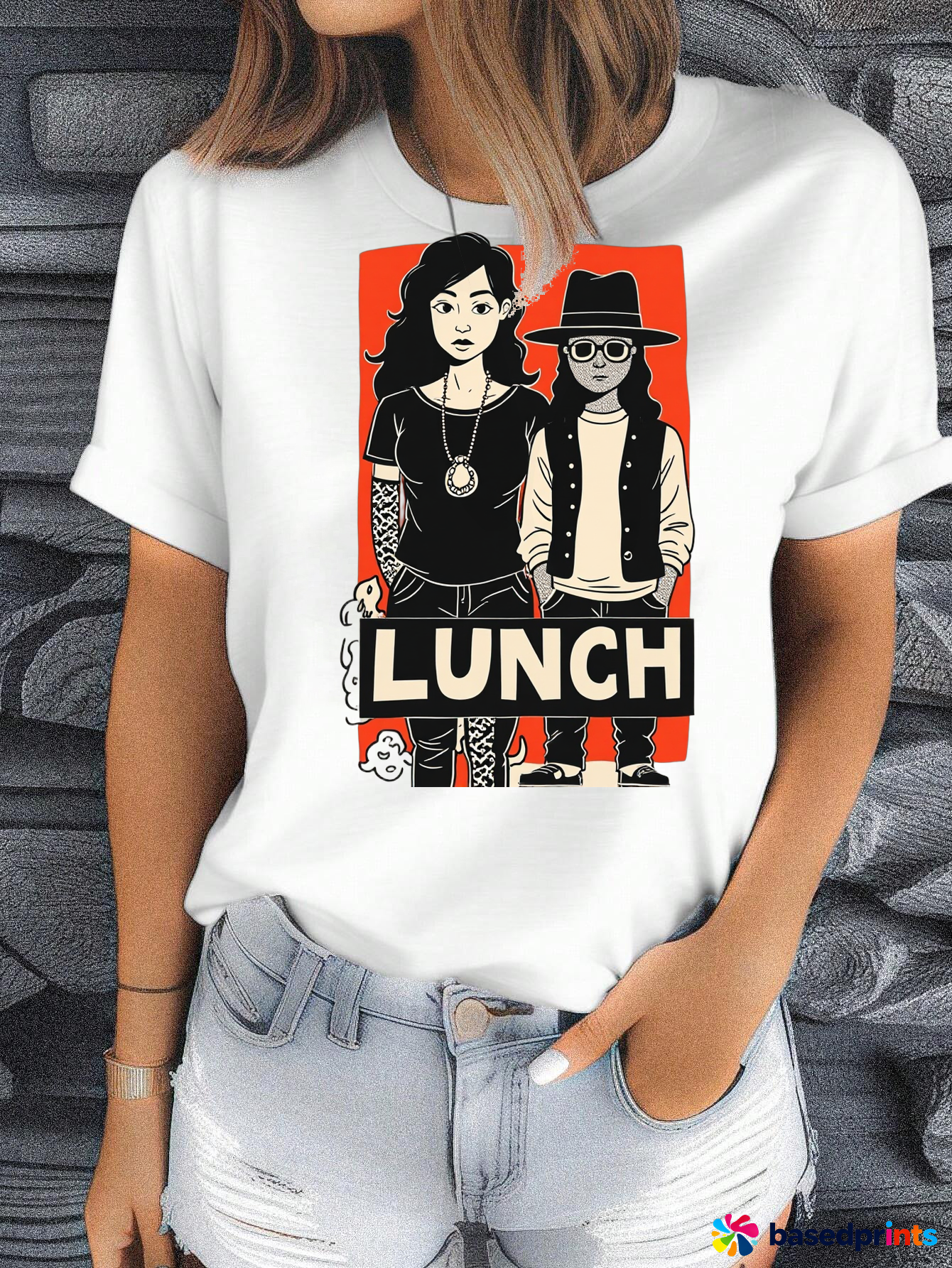 Lunch Cartoon T-Shirt Women Funny Graphic Tee