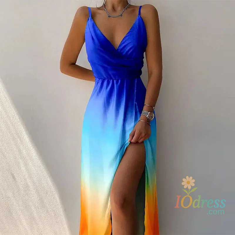 IO Dress Women Print Dress Camisole V Neck Sleeveless A Line Long Dresses Spaghetti Strap Sexy Evening Skirt Prom Summer 2025 Vestidos