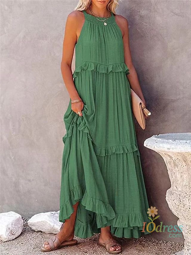 IO Dress Fitshinling Ruffles Party Long Dresses For Women Costume Sexy Sleeveless Maxi Dress Dance Wear A Line Boho Holiday Vestidos