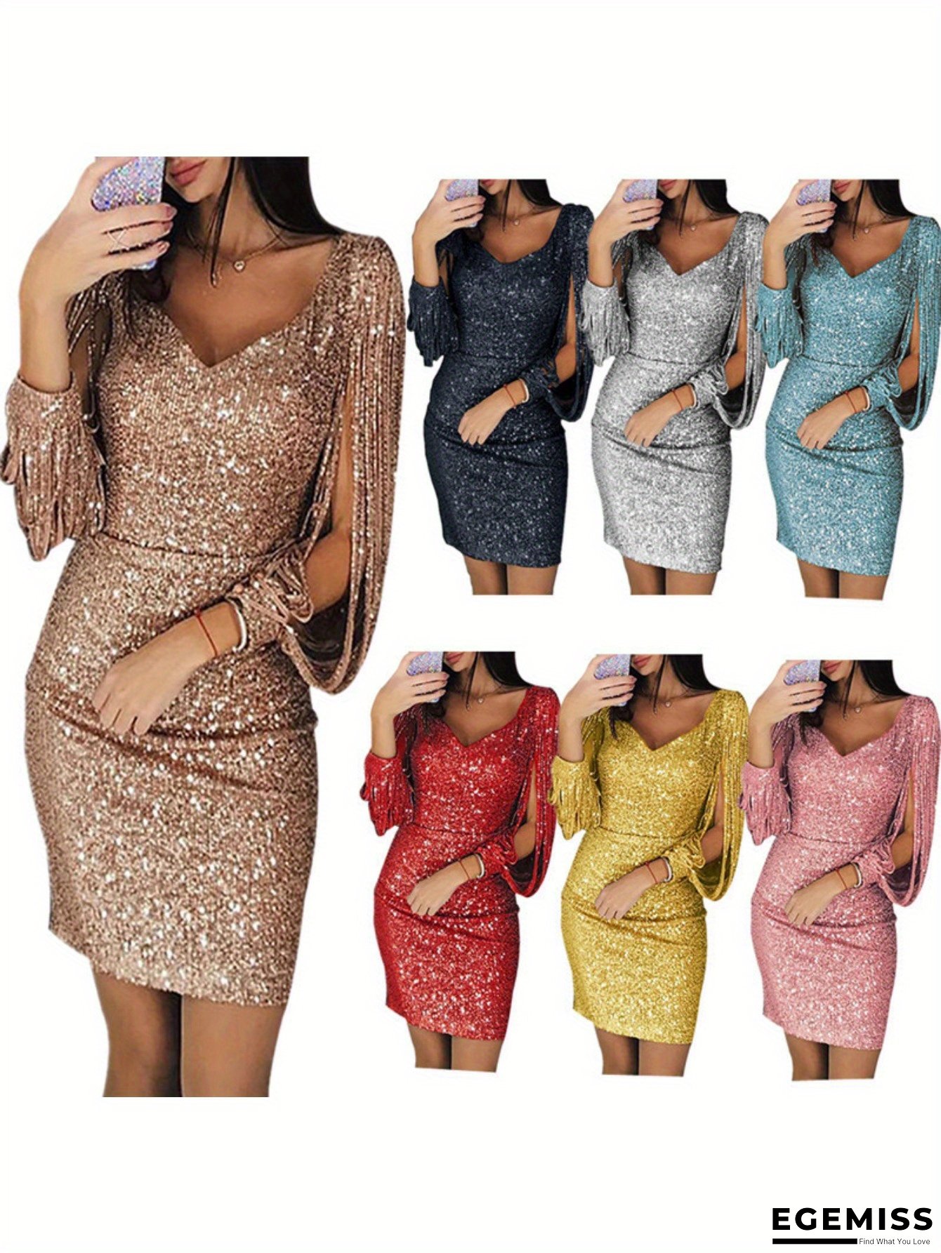 Women&lsquo;s Glamorous Party Dress - Formal Evening gown, V-Neck Flared Hem, Party Wedding Date Night Outfit - Elegant Women&lsquo;s Formal Attire, Dresses for Wedding Guest Elegant, Event Wear, Shimmering Fabric, Sophisticated Tailoring, Stylish Eveningwear | EGEMISS