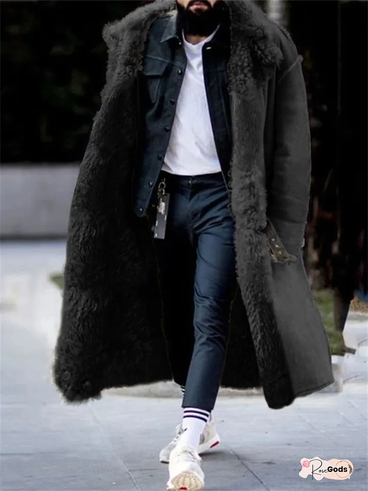 Men's Winter Coat Imitation Leather Padded Jacket Lengthened Fur One Coat
