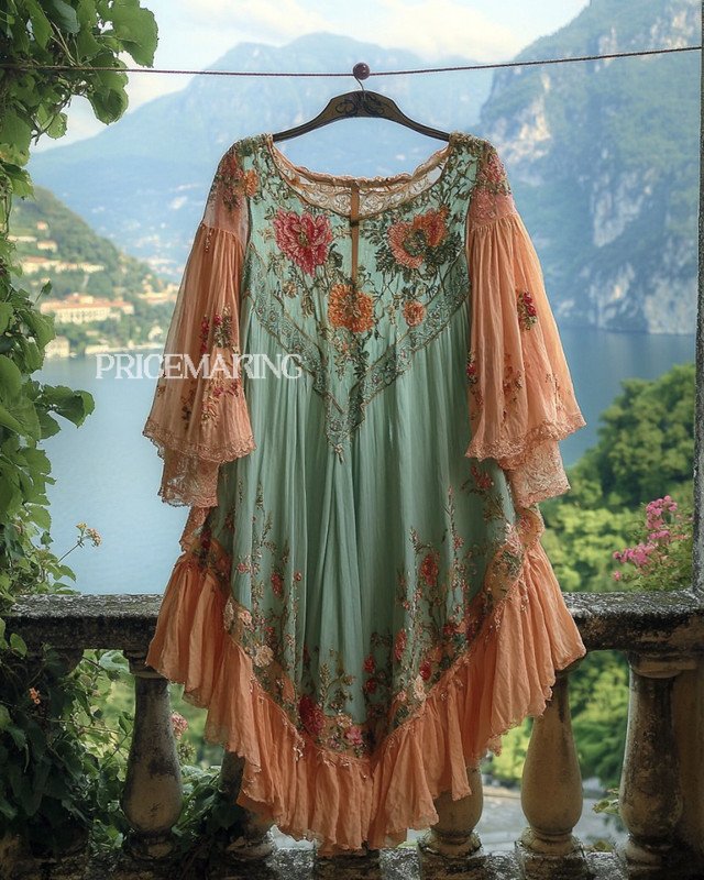 Summer Vacation Ruffle Lace Chiffon Kaftan Dress 61f7
