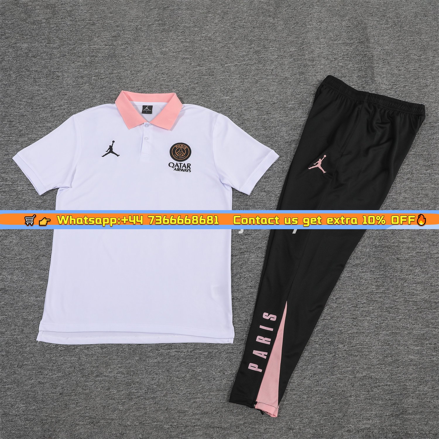 Paris Saint-Germain PSG 25-26 POLO Short-Sleeve Training Set - White Top and Black Pants