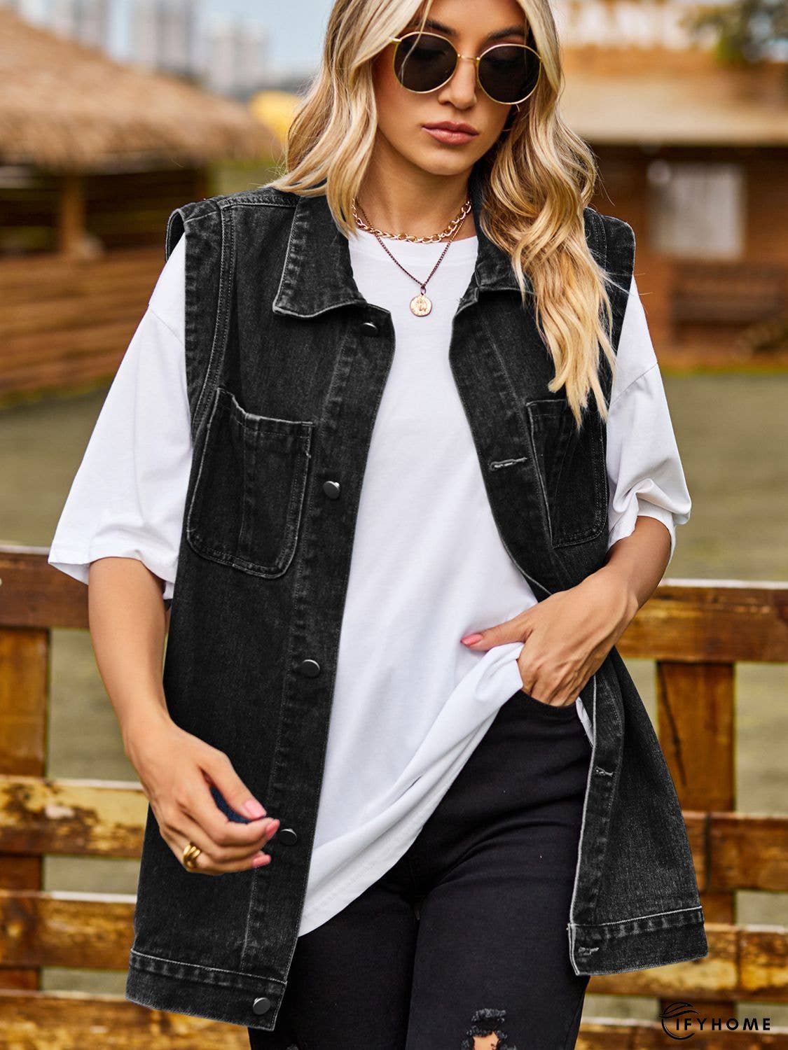 Button Down Denim Vest | IFYHOME