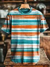  Retro Distressed Striped Print Casual Short-Sleeve T-Shirt