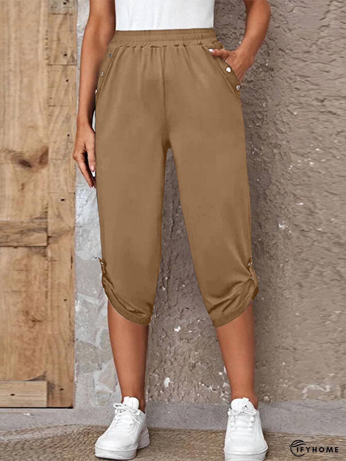 Full Size Roll-Tab Capris Pants | IFYHOME