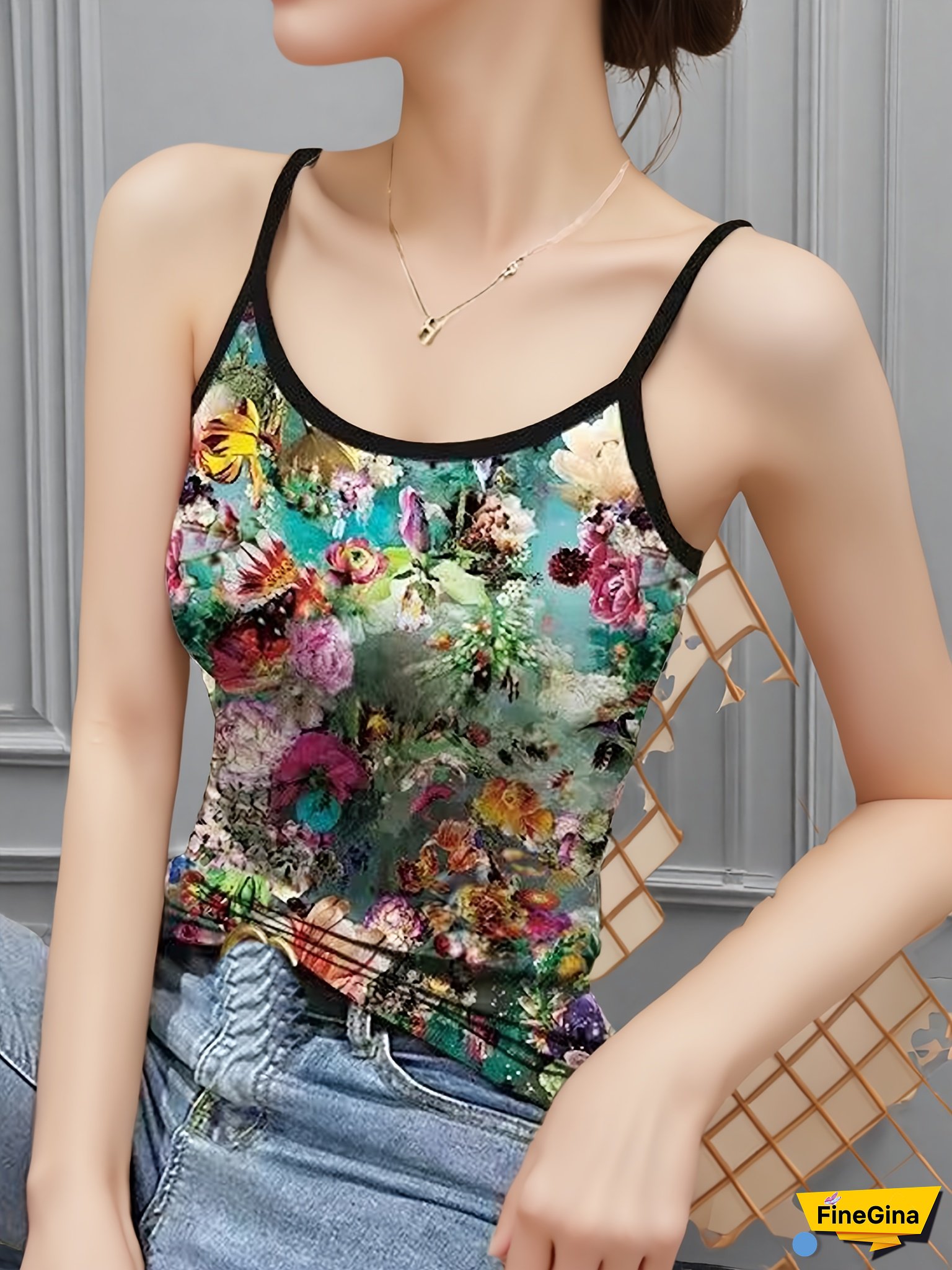 Women‘s Floral Print Sleeveless Tank Top - Sexy Backless Cami Vest for Summer, Slim Fit, Vibrant Flower Design, Perfect for Layering or Outerwear, Summer Tank Tops