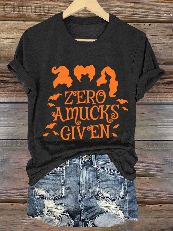 Women's Zero Amucks Given  Halloween Print T-Shirt 