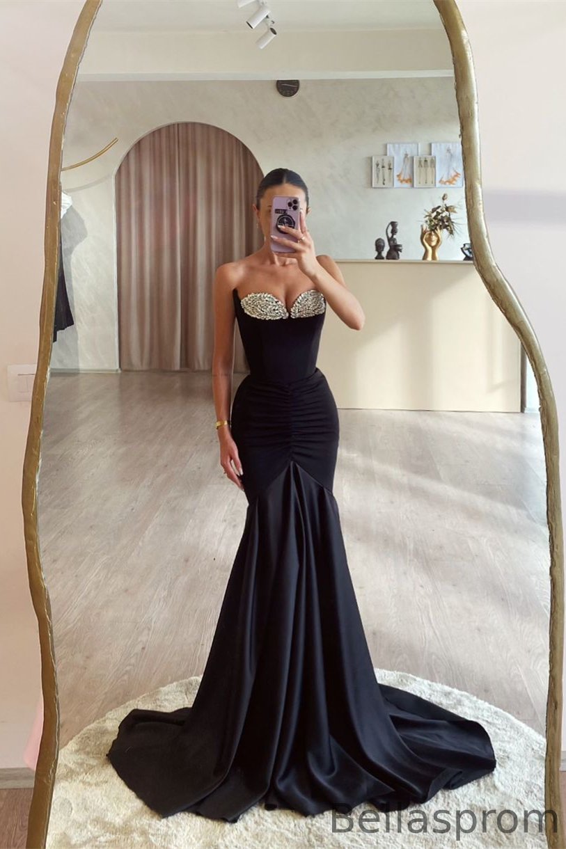 Bellasprom Black Sweetheart Sleeveless Mermaid Prom Dress With Crystals Bellasprom