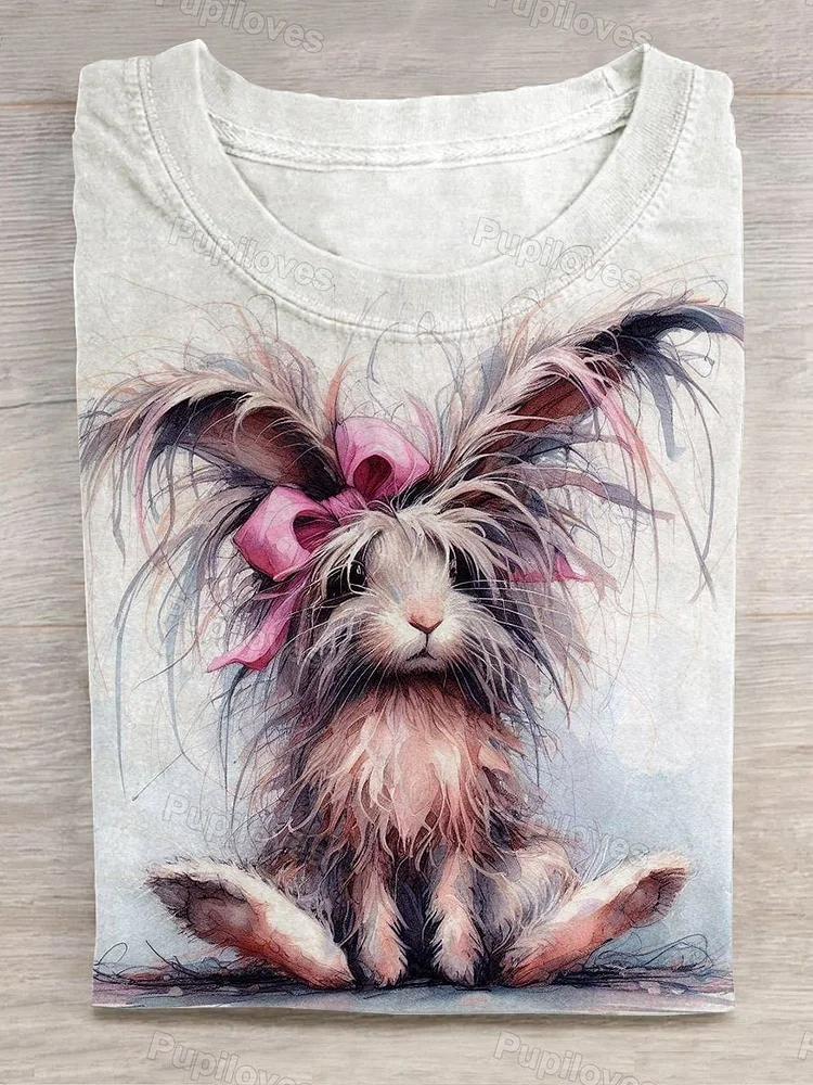 Pupiloves Pupiloves Scribbled Cute Bunny Funny Easter Art T-shirt
