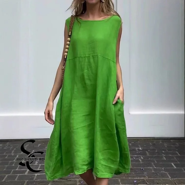 Women's  Sleeveless Cotton And Linen Casual Dress