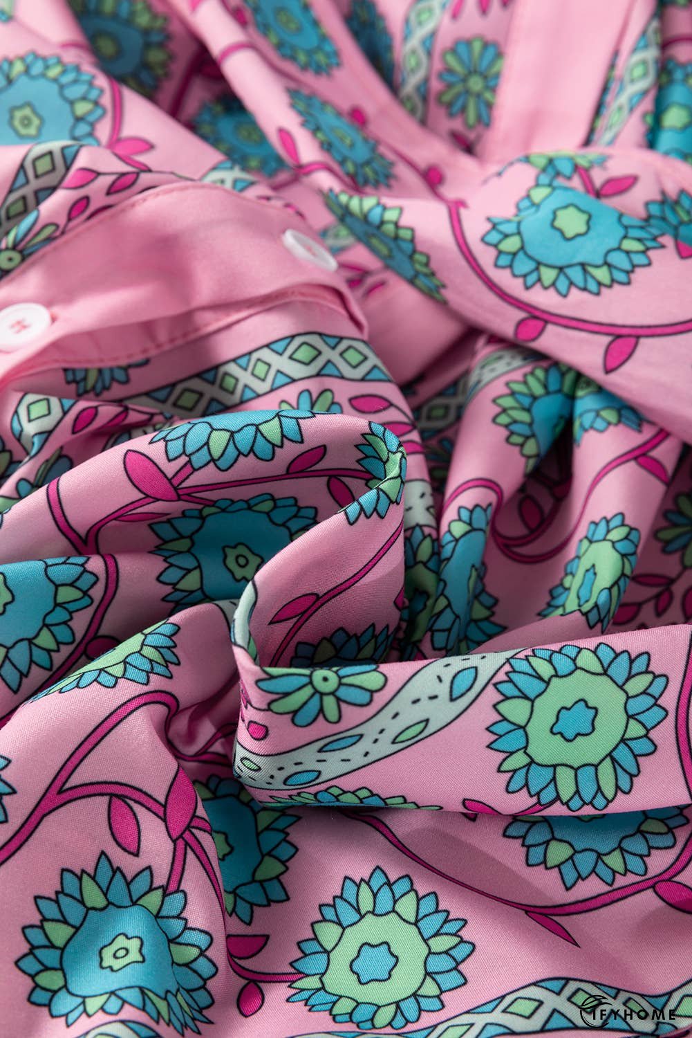 Floral Shirred Puff Sleeve Buttoned Front Midi Dress | IFYHOME