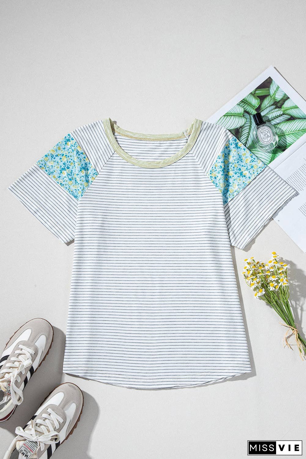 Stripe Floral Patchwork Summer Tee