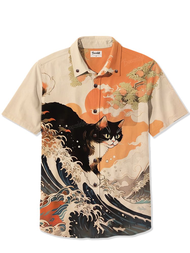 Ukiyoe Wave Cat - 100% Cotton Shirt