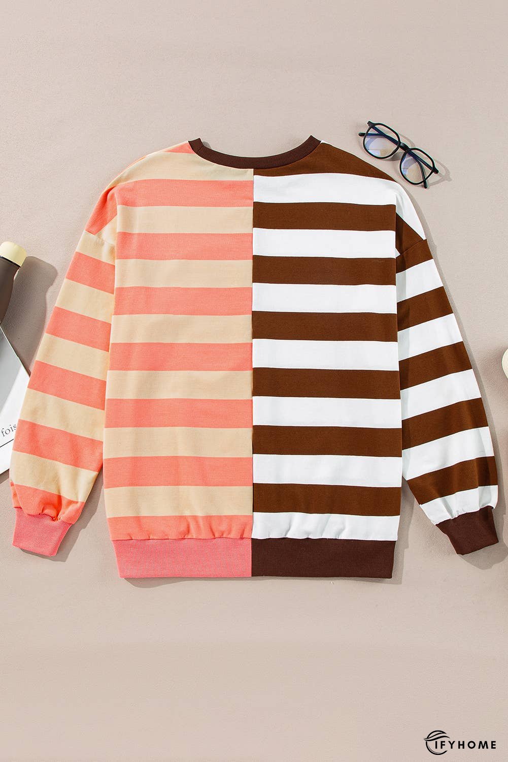 Stripe Color Block Drop Shoulder Pullover Sweatshirt | IFYHOME