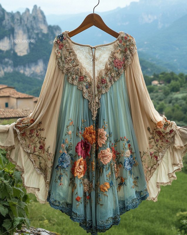 Summer Vacation Ruffle Lace Chiffon Kaftan Dress 5a29